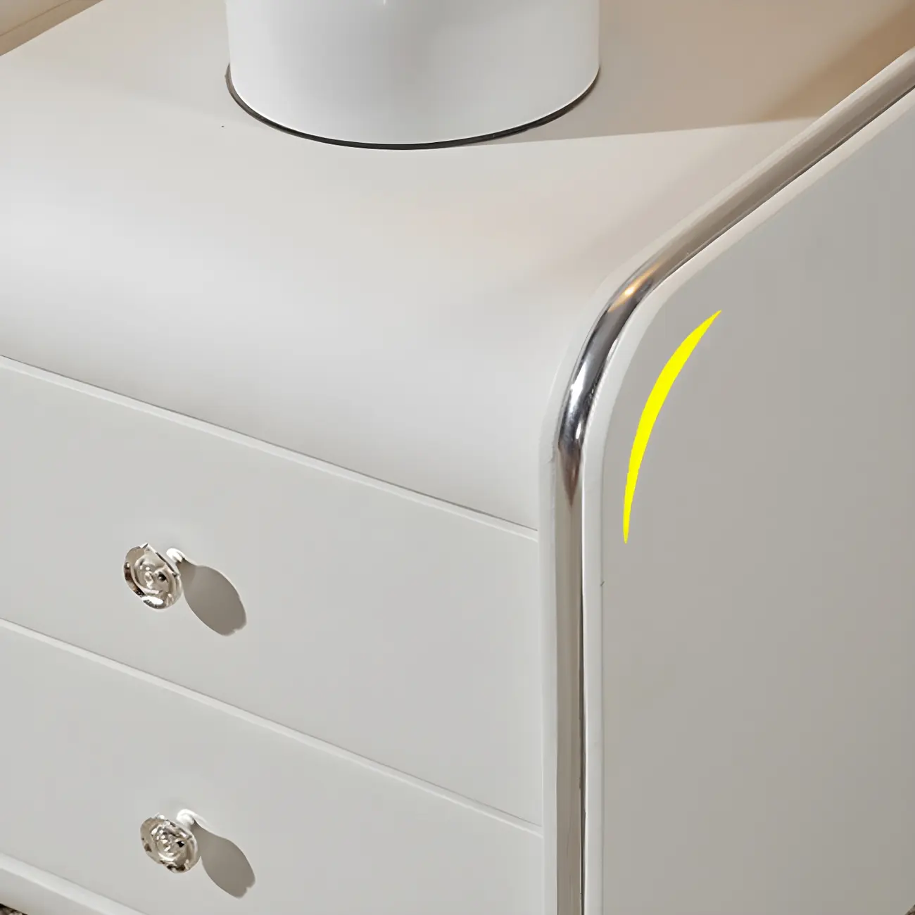 Luxurious Glossy Leather Wooden 2 Drawer Black Nightstand