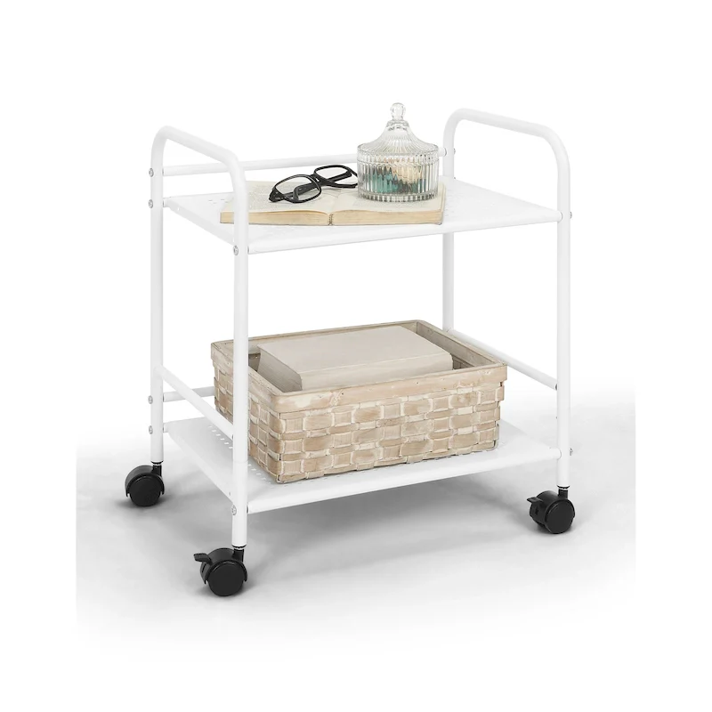 White 2-Tier Rolling Metal Utility Cart, 1 Person