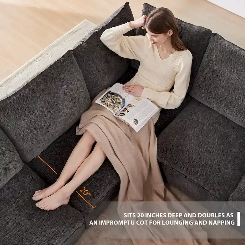 Modern 6-Seat Free Combination U-Shaped Modular Sofa, Sectional Couch Set with 2 Pillows