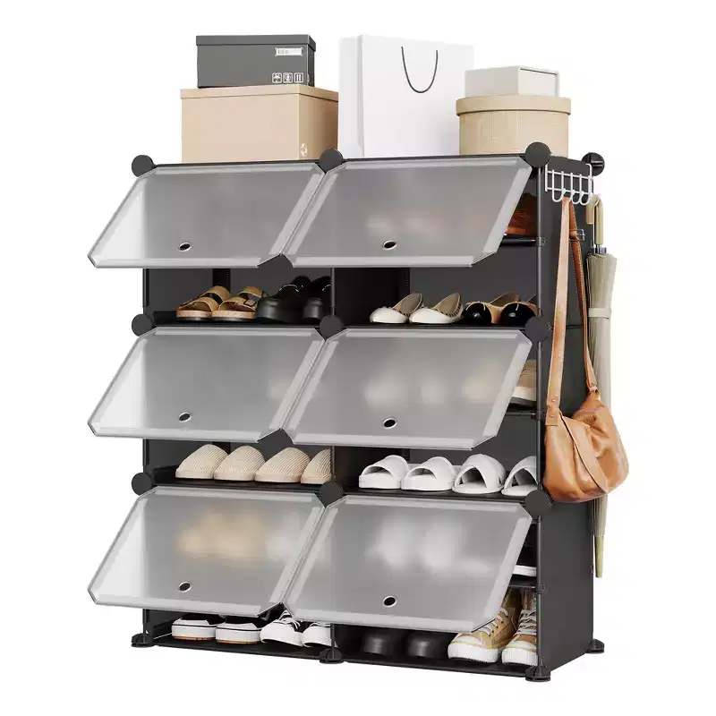 Modular six-compartment shoe cabinet with doors - suitable for hallways, bedrooms, or living rooms, space-saving and easy to assemble.