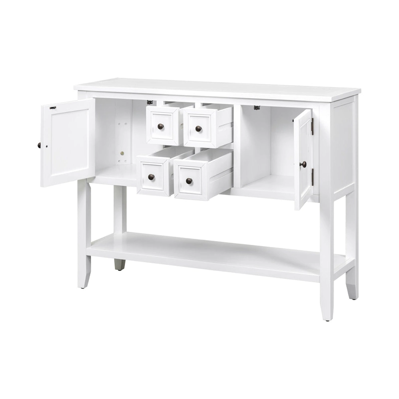 White 4-drawer Buffet Sideboard Console Table with Bottom Shelf
