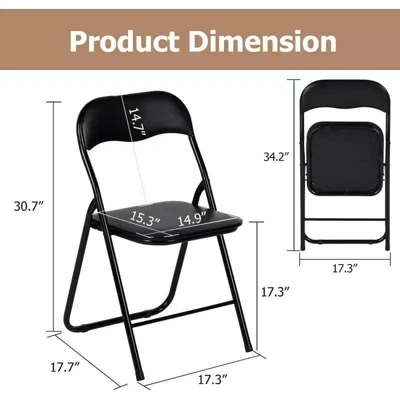 FurnitureR Folding Chairs with Padded Seats and Steel Frame, Modern Foldable Chairs for Home Office, Indoor and Outdoor Events