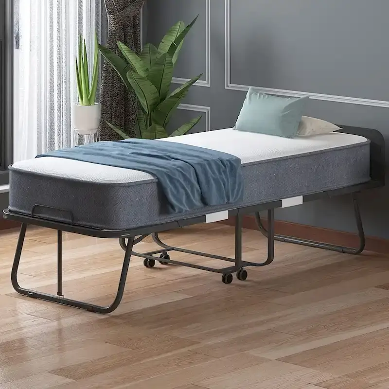 Space Saving Fold up Bed with Mattress & Wheels