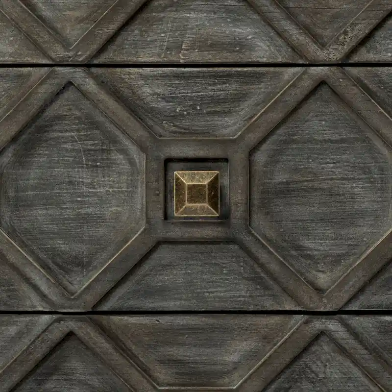3-Drawer Accent Cabinet with Metal Frame - Geometric Pattern Design (Gray/Light Brown)