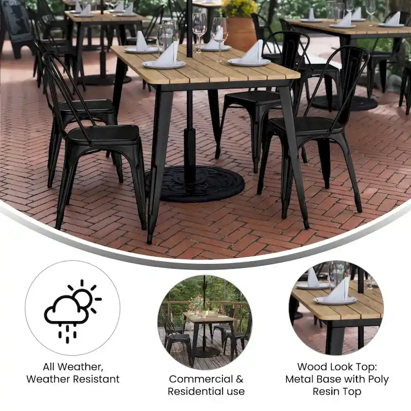30x60 Commercial Poly Resin Restaurant Table with Umbrella Hole - 30W x 60D x 30H