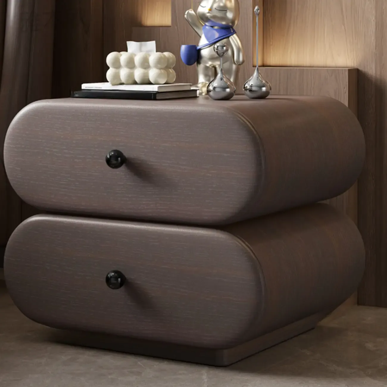 Modern Leather Wood Dual-Tone Drawers Nightstand