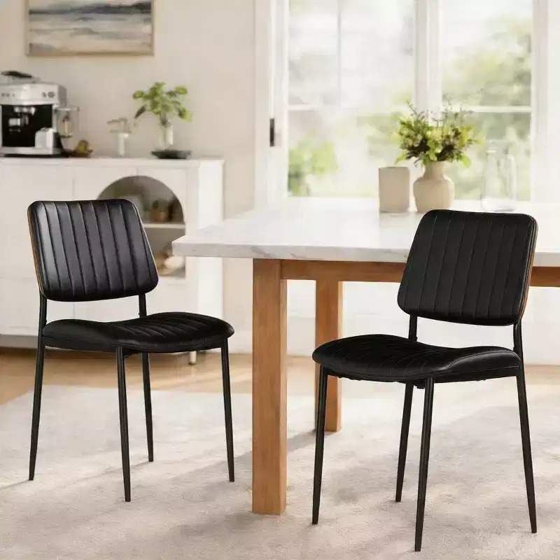 TYBOATLE Mid Century Dining Chairs Set of 2 - Modern Bentwood & Faux Leather Upholstered Kitchen Chairs with Metal Legs