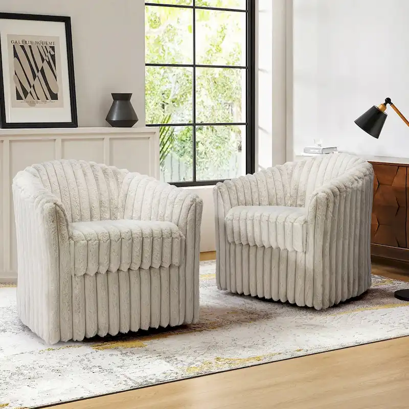 Modern 49 Upholstered Plush Corduroy Swivel Barrel Accent Chair