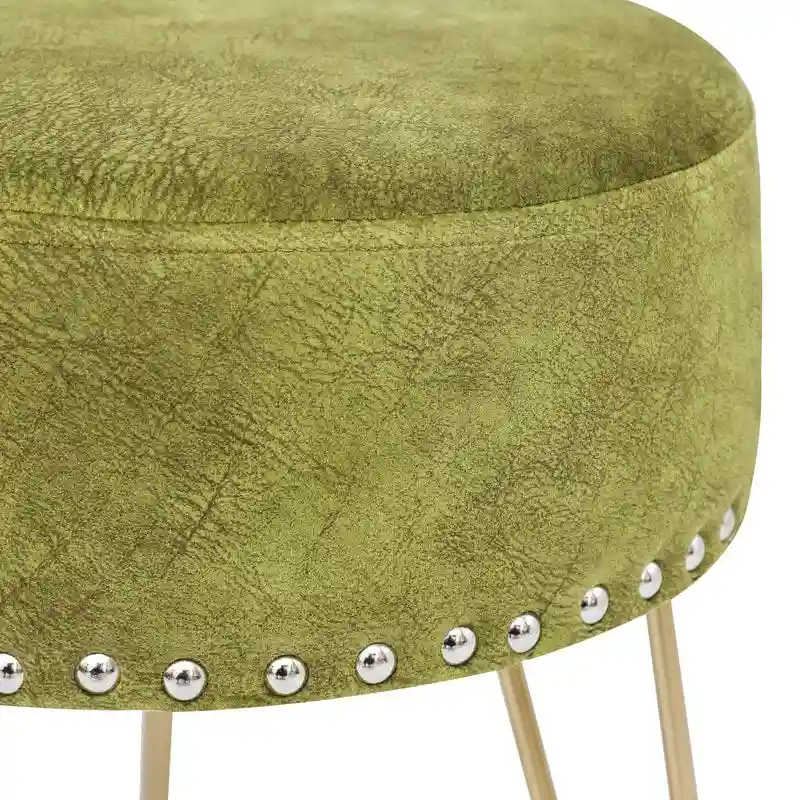 Adeco Round Footstool Ottoman Velvet Dressing Stool Gold Metal Legs