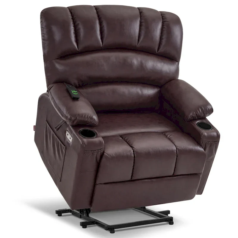 MCombo Power Lift Recliner Chair Sofa with Massage and Heat, Faux Leather R7096 (Medium-Wide)
