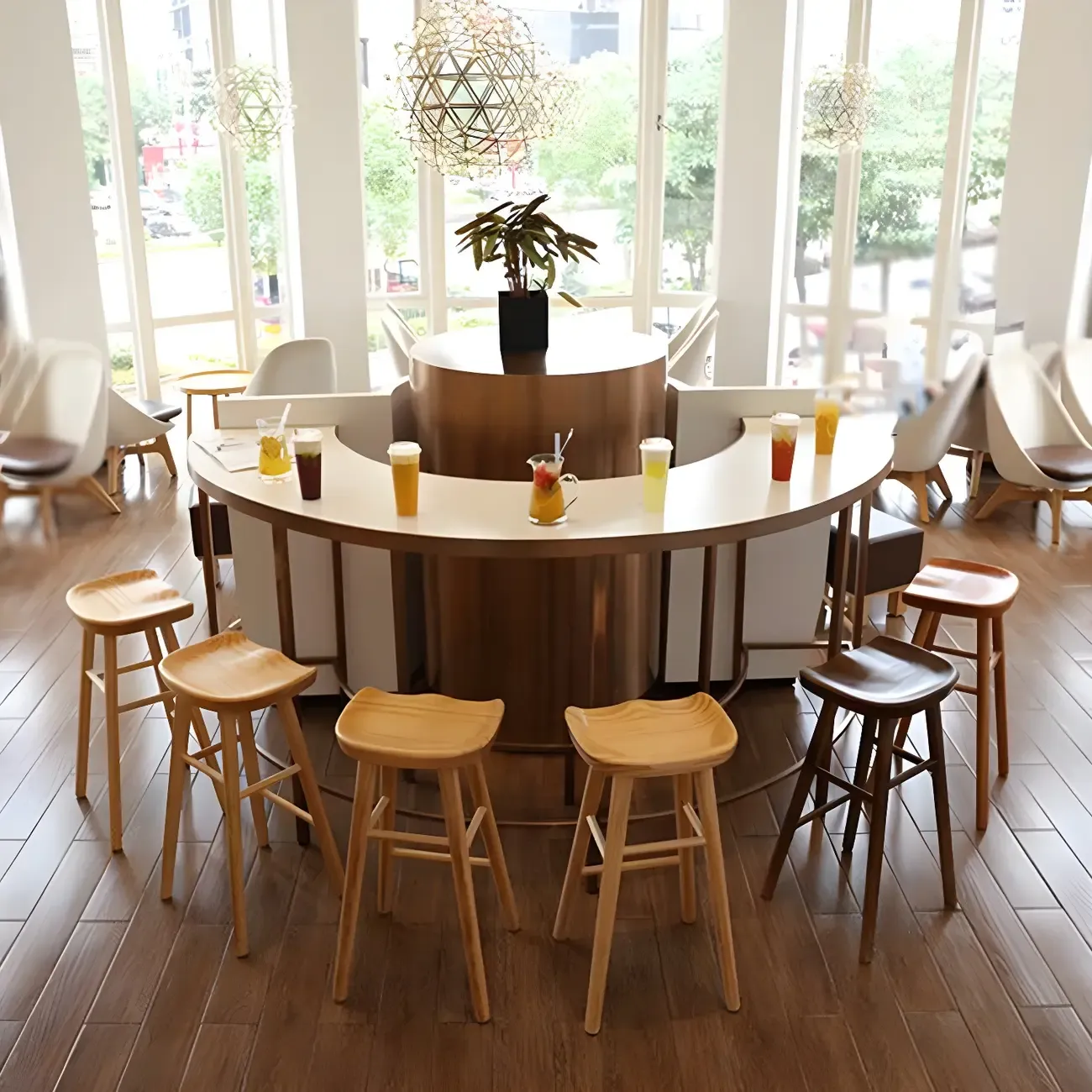 Counter Height Backless Wooden Industrial Bar Stools