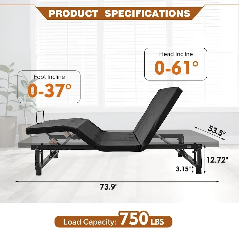 Adjustable Bed Base Frame with Head and Foot Incline