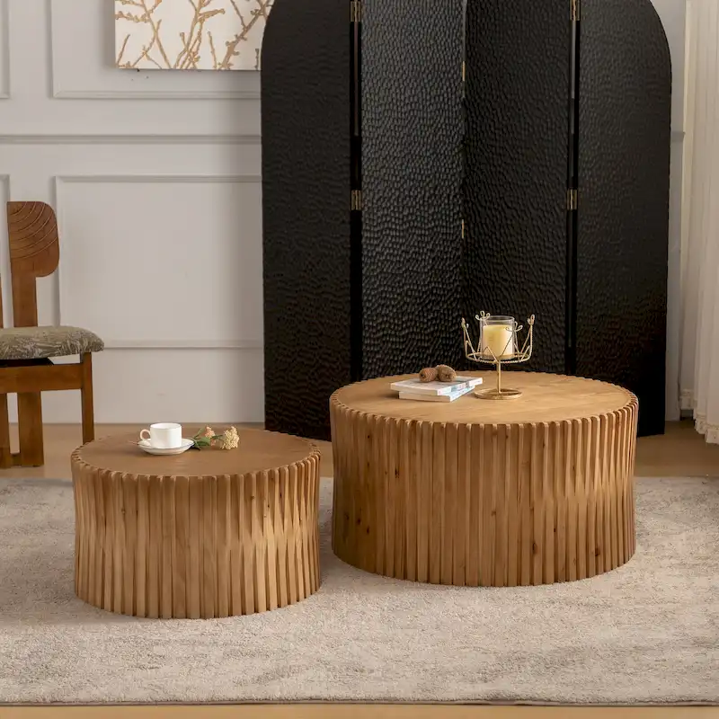 Nesting Coffee Table Set with Vertical Textured Embossed Design (Set of 2)