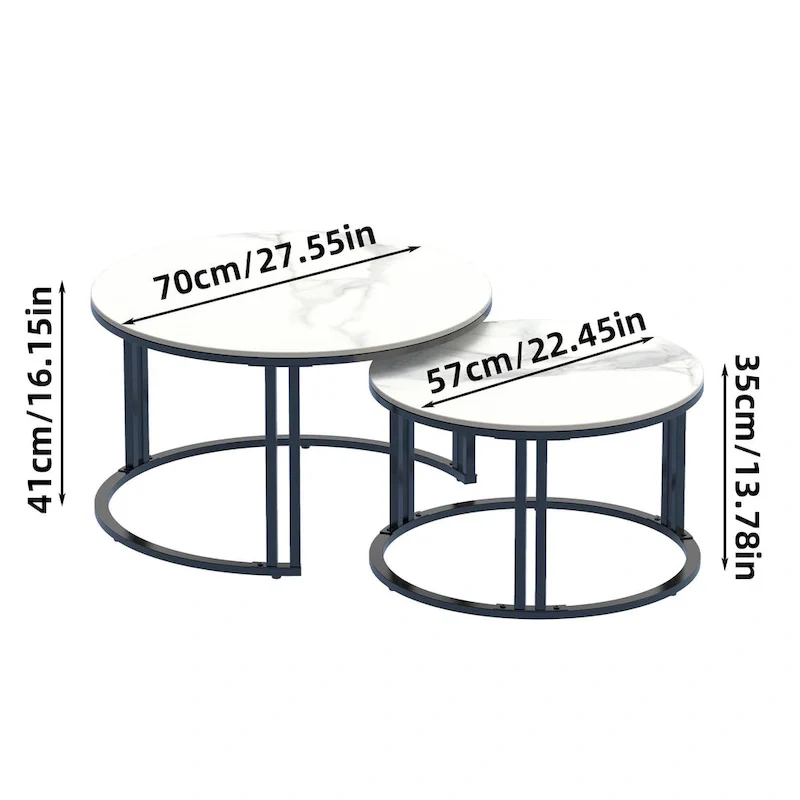 2X Round Nested Coffee Table SinteredStone Top Metal Tables - 27x16