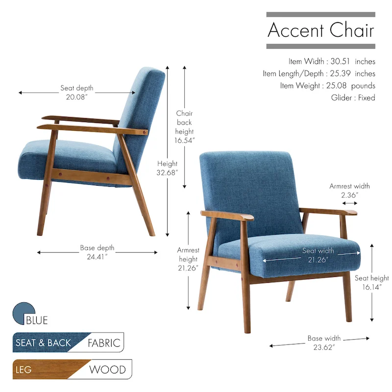 Gelso Fabric Accent Chair with Rubberwood Legs