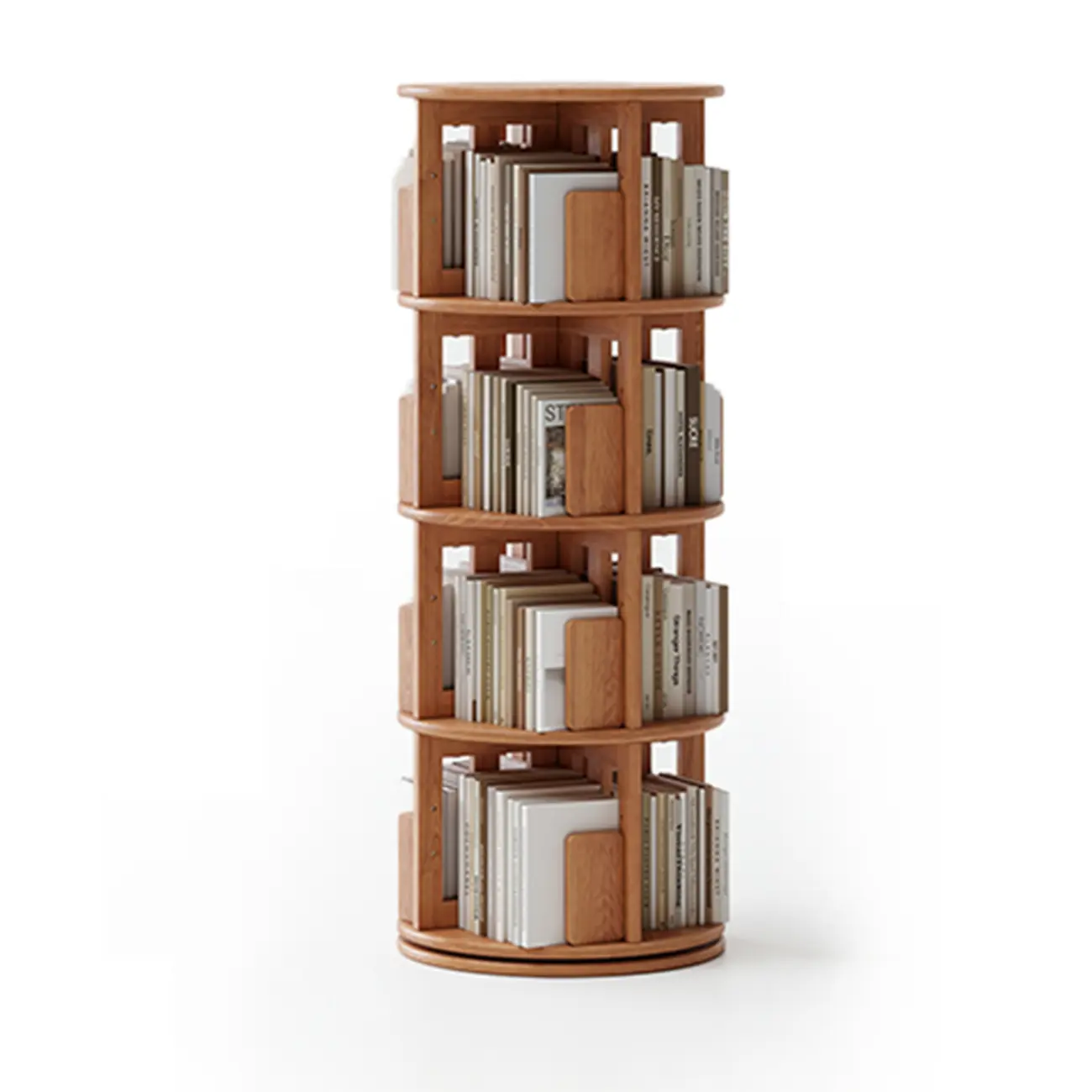 Cylindrical Movable 360° Rotating Wooden Bookshelf with Drawer