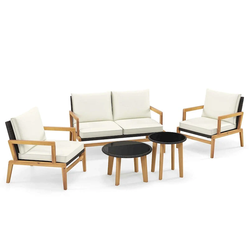Costway 5 Piece Rattan Furniture Set Wicker Woven Sofa Set with Solid - See Details