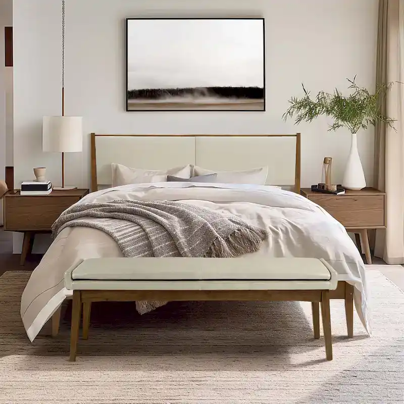 Upholstered Headboard and Wood Bed Frame Set