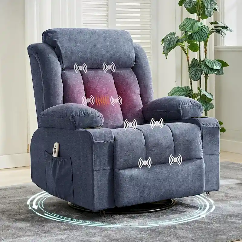 Recliner Chair, Rocking Chairs with Massage and Heat, Side Pockets and Cup Holder