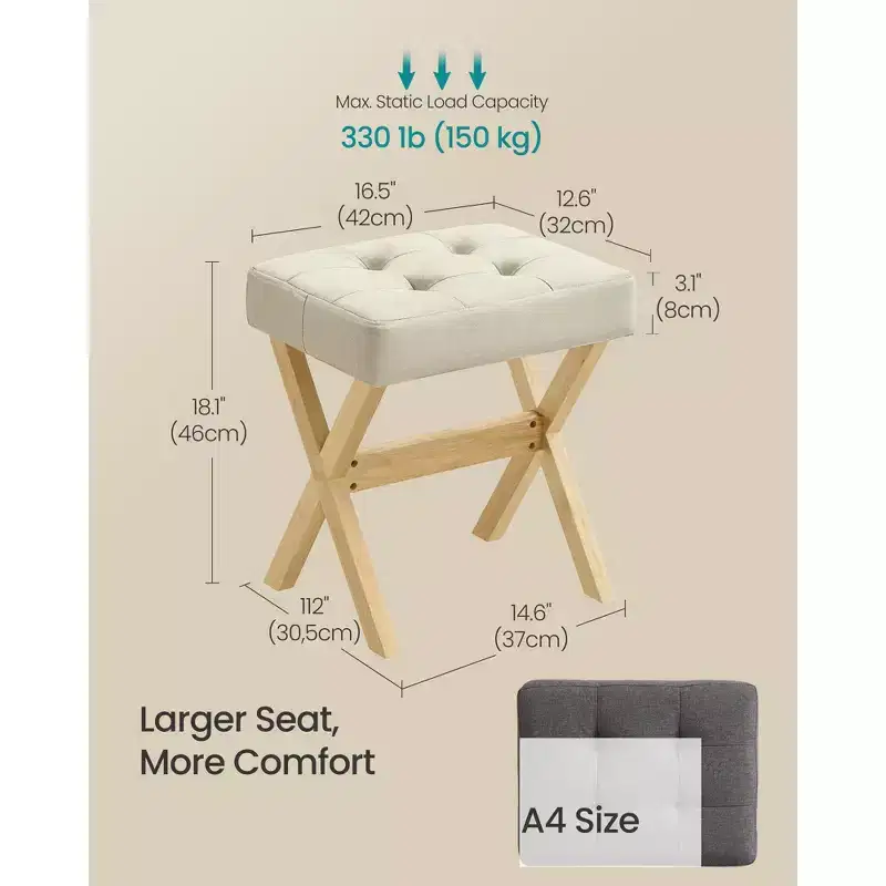 SONGMICS Foot Stool Ottoman, Padded Foot Rest Vanity Stool Under Desk with Solid Wood Frame