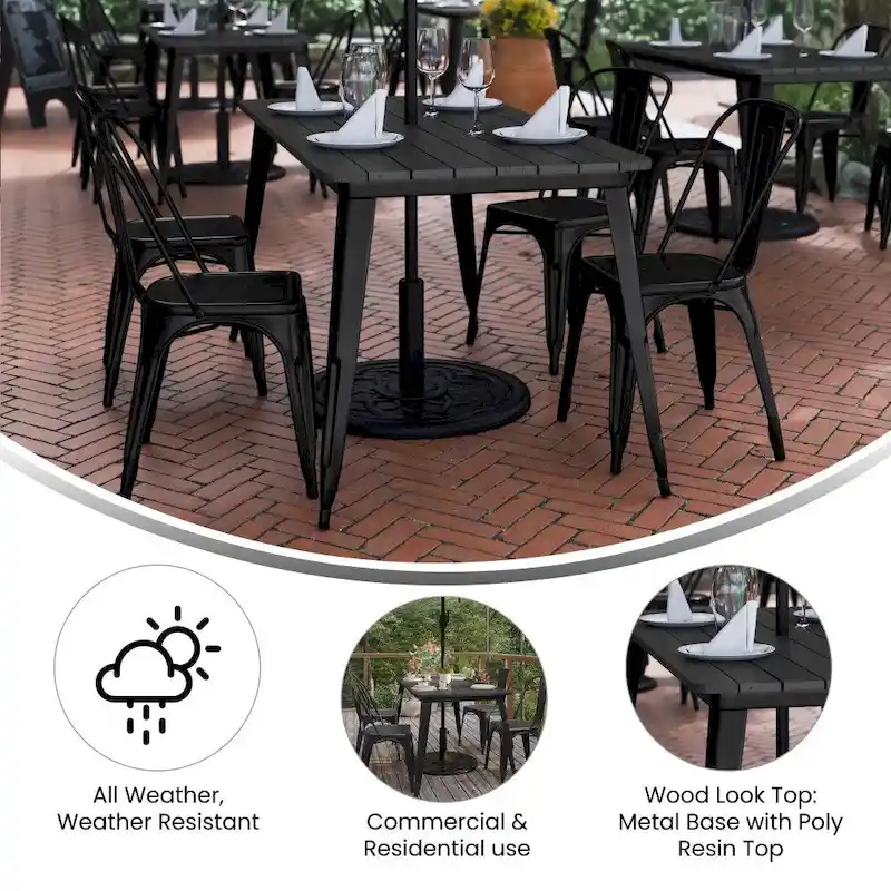 30x60 Commercial Poly Resin Restaurant Table with Umbrella Hole - 30W x 60D x 30H