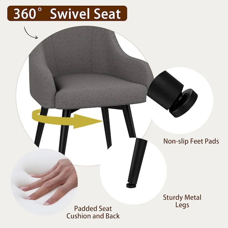 Swivel Dining Chairs Set of 2 Upholstered Accent Chairs Living Room Chairs Desk Office Arm Chair