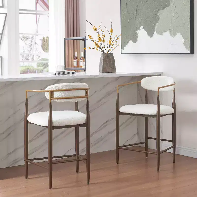 Christopher Knight Home Set of 2 25" Liam Modern Upholstered Iron Counter Height Barstools Beige/Brown