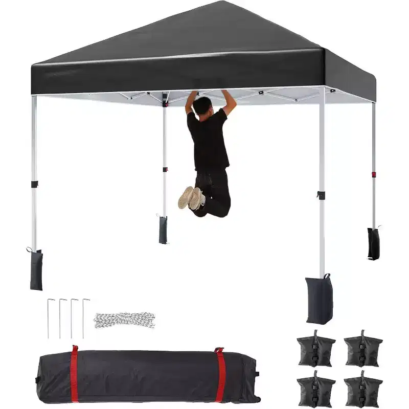 Acekool 10x10 Pop Up Canopy Tent, One-Person Setup Instant Shelter, Adjustable Heights, Wheeled Bag, Sandbags & Stakes, Outdoor Shade, White