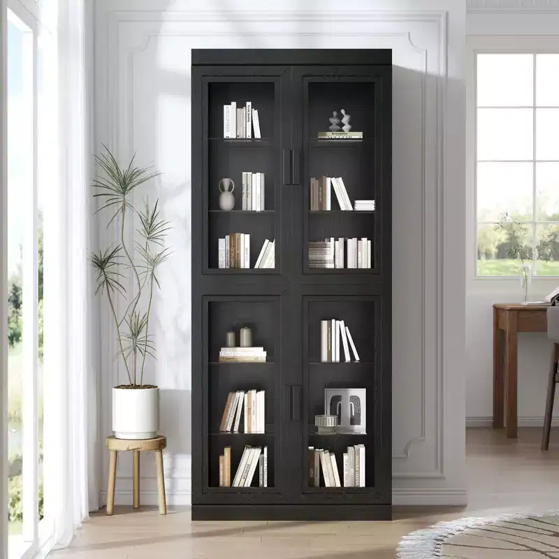 Dovelina Wooden Decorative Bookshelf with Glass Doors and Adjustable Shelves TV Stands - 45