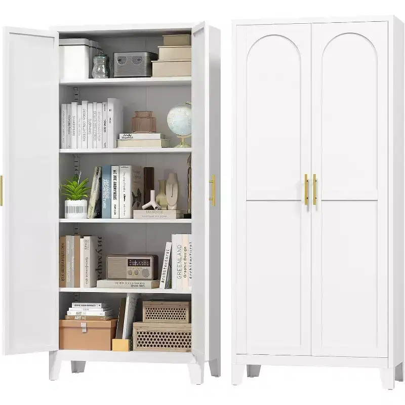 Zevemomo 70.87'' Tall Metal Pantry Cabinet with 2 Doors, with 4 Adjustable Shelves, Steel Cupboard for Kitchen, Pantry,Dining Room, Living Room,White