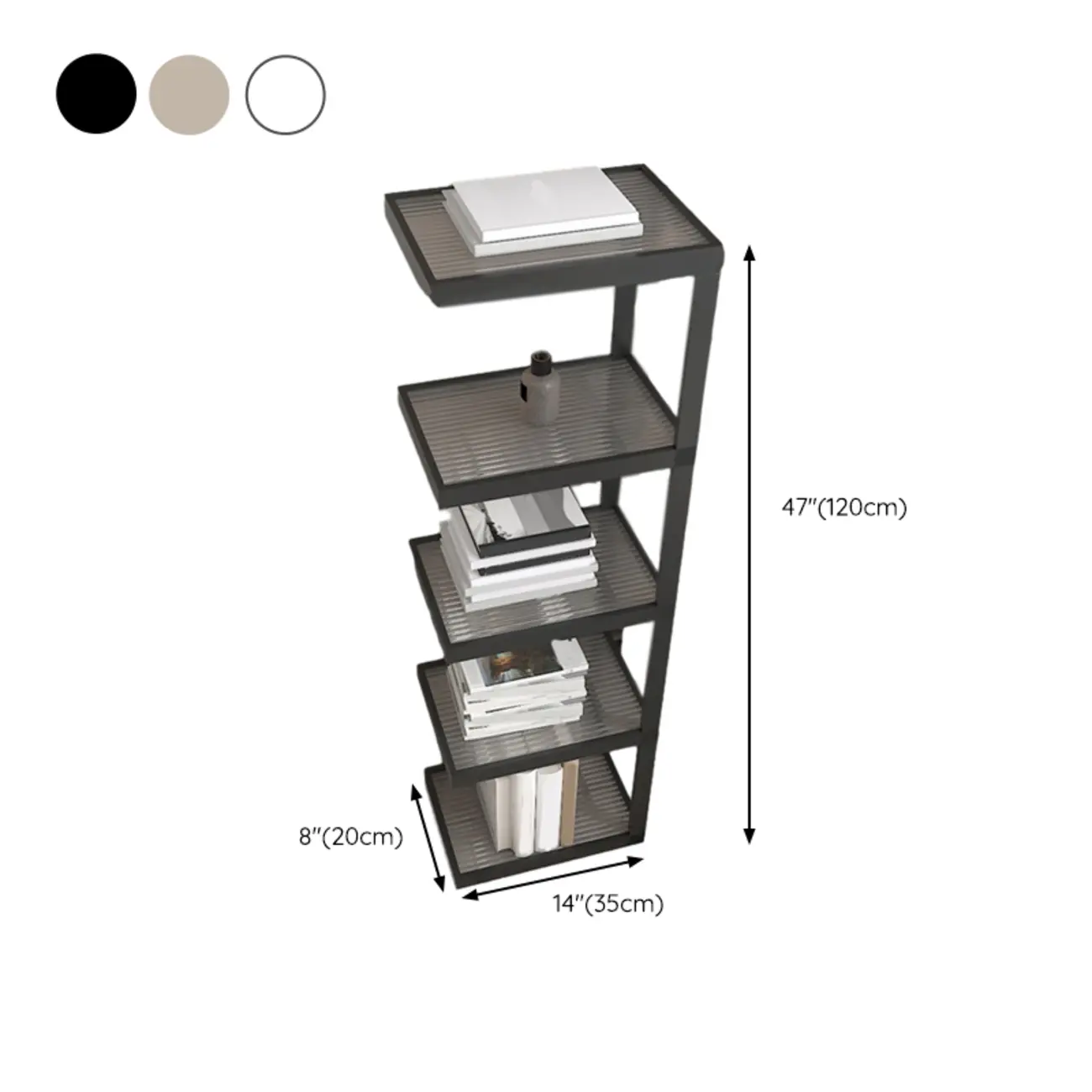 Extra Tall Simple Glass Top and Steel 3 Shelves Nightstand