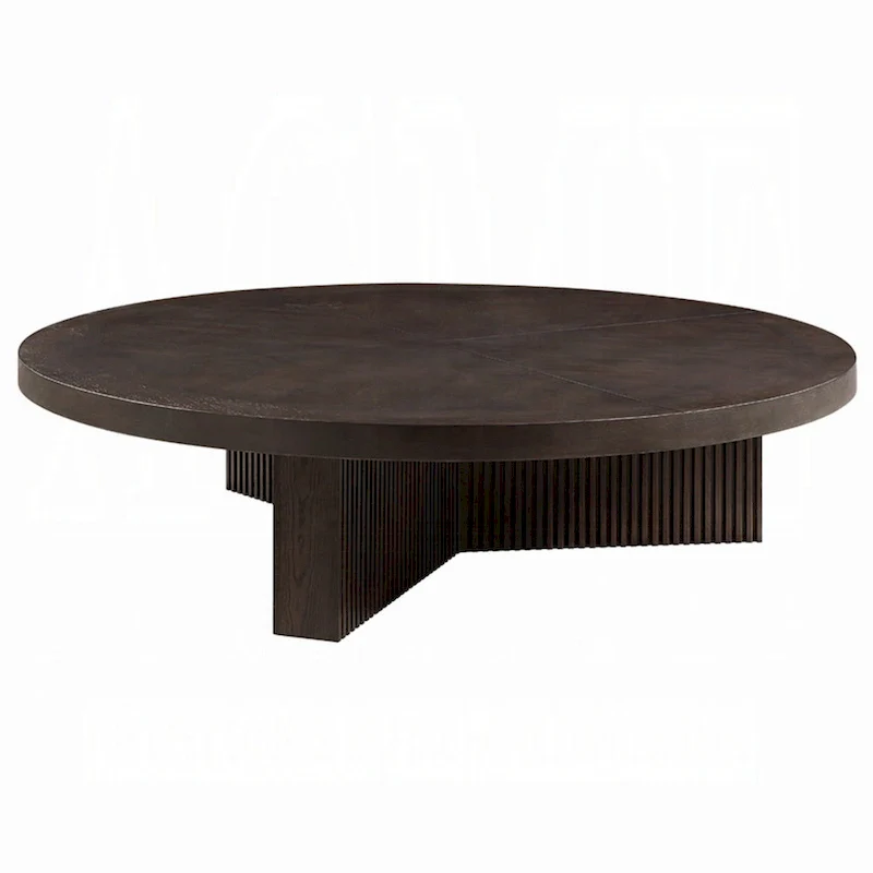 Round Coffee Table, 60 Inch, Espresso Brown, Tri-Fluted Legs