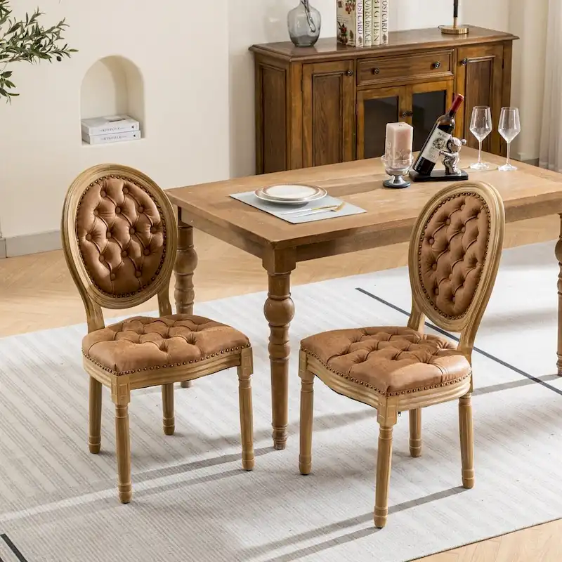 Set of 2 PU Leather Dining Chair with Nailhead Trim