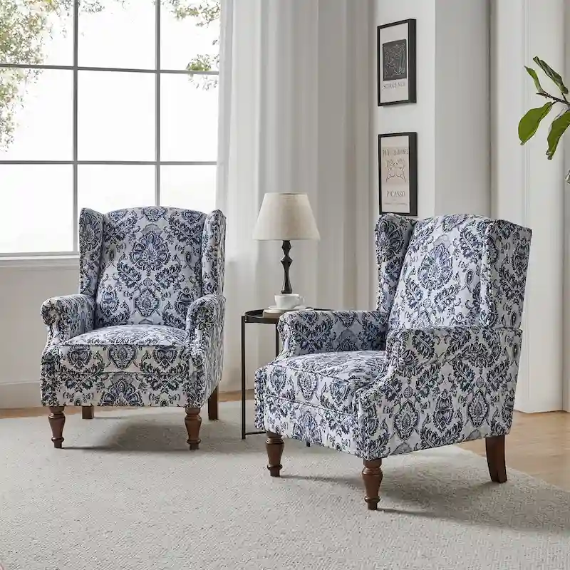 Gott Traditional Wingback Armchair with Solid Wood Legs Set of 2 by HULALA HOME