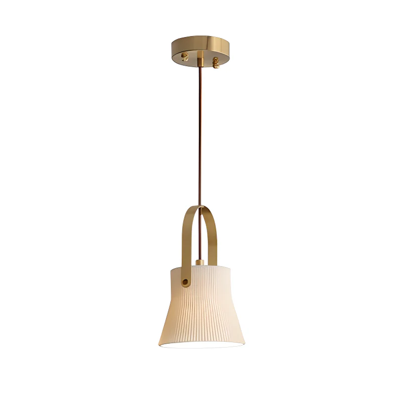 Modern Gold Metal Ribbed White Ceramic Pendant Light