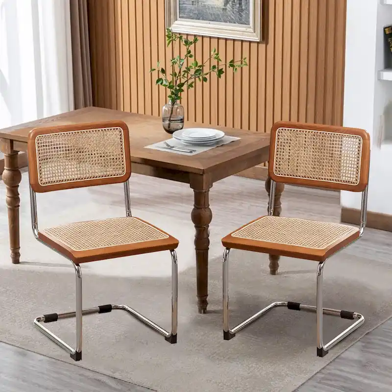 Dining Chairs Set of 2, Upholstered Natural Rattan Kitchen Chairs, Armless Accent Chair Side Chairs