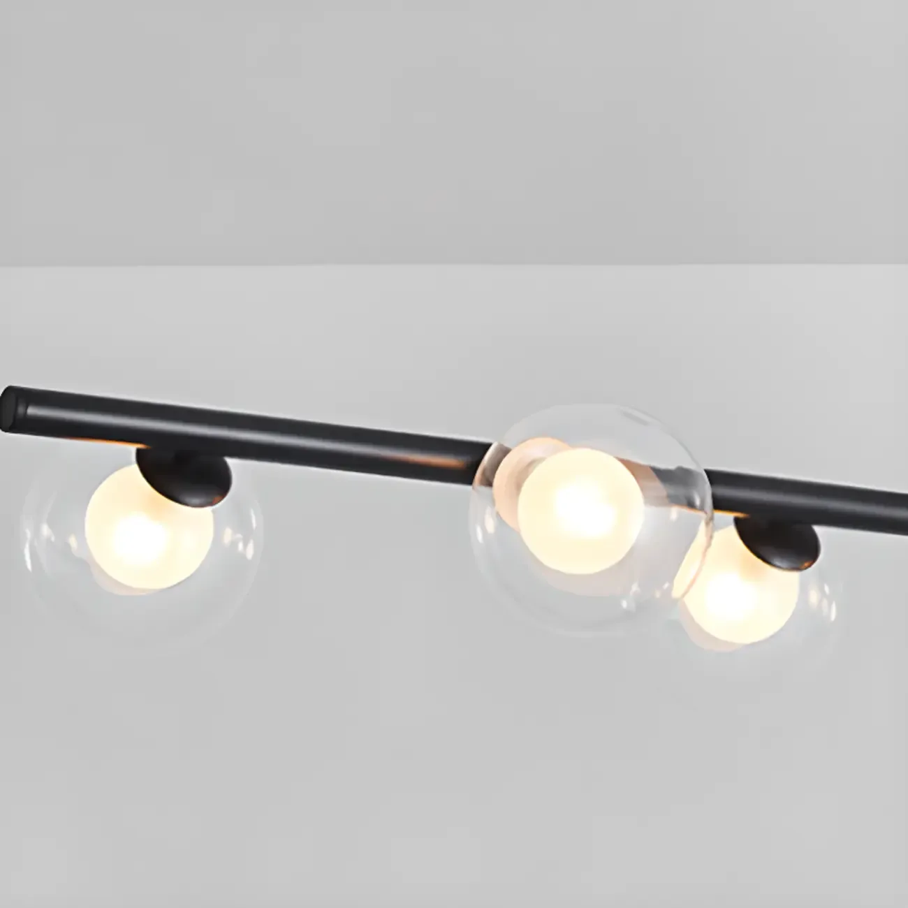 Gold Linear Island Light with 6 Lights Transparent Glass Globe Shades