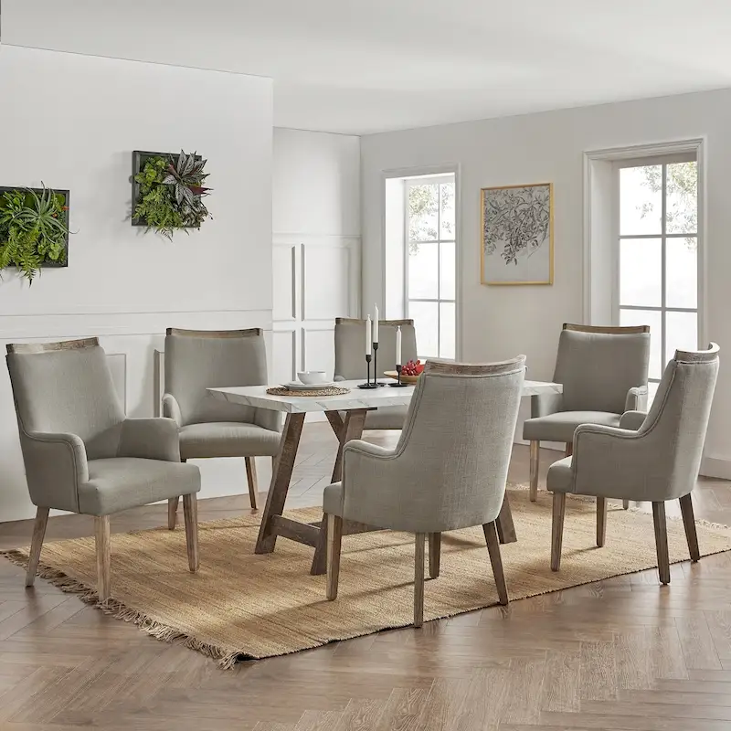 Farmhouse Upholstered Solid Wood Dining Chairs Set of 6