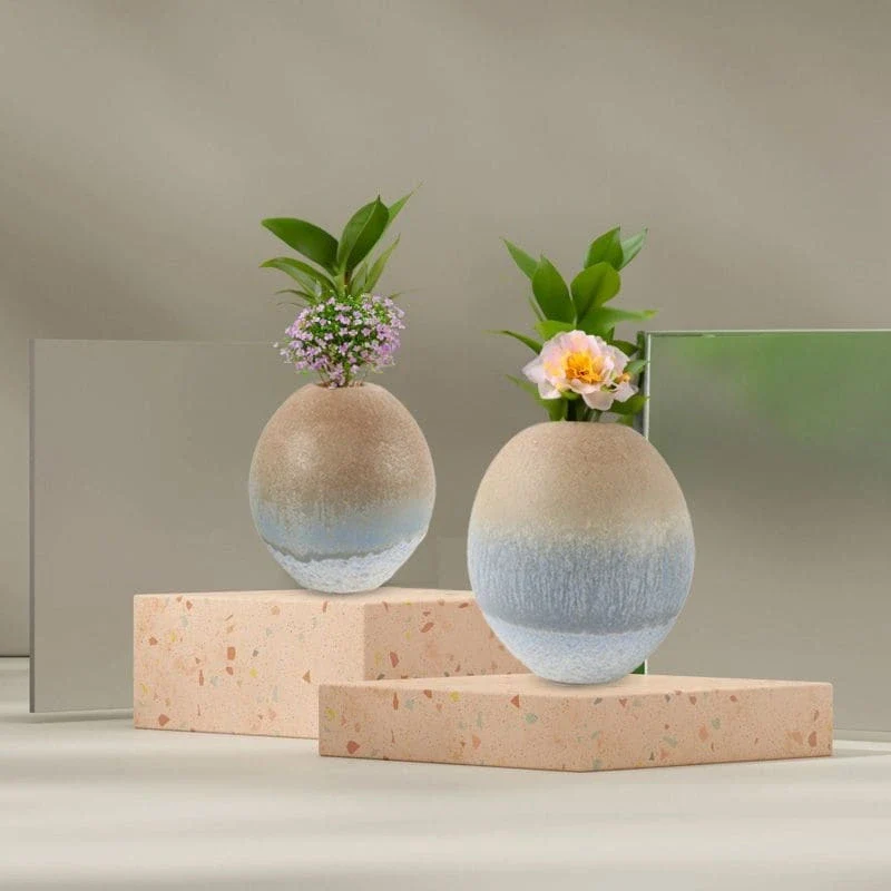 Set of Two Ombre Beachy Ceramic Oval Vases