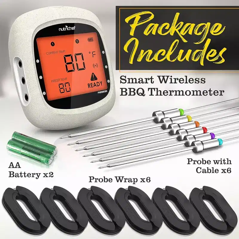Nutrichef Bluetooth Meat Thermometer for Grilling - White