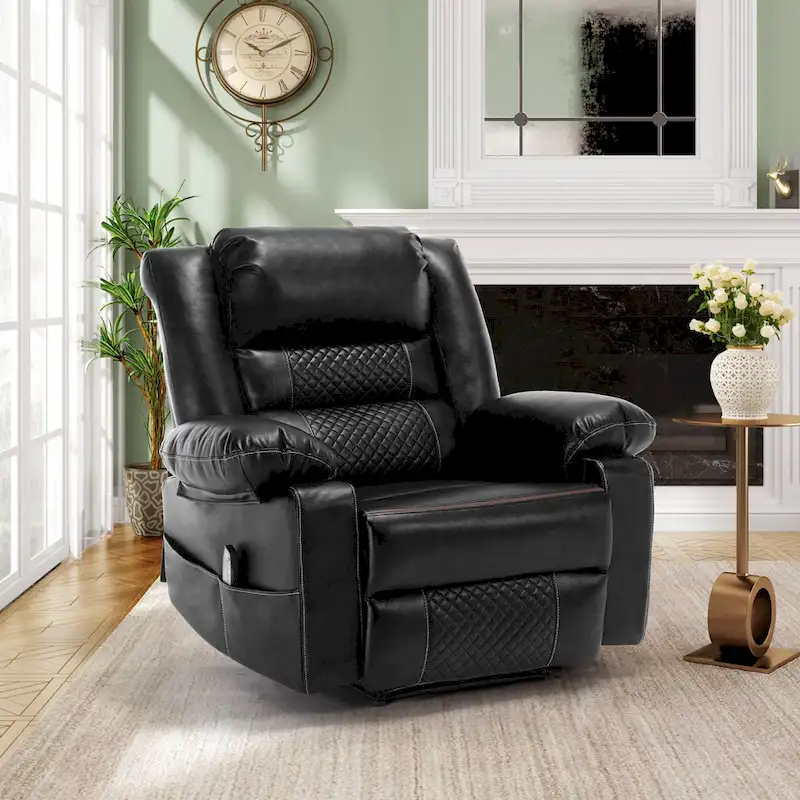 Brown Manual Leather Massage Recliner with 8-Point Vibration, Lumbar Heating, and Multi-Reclining Options