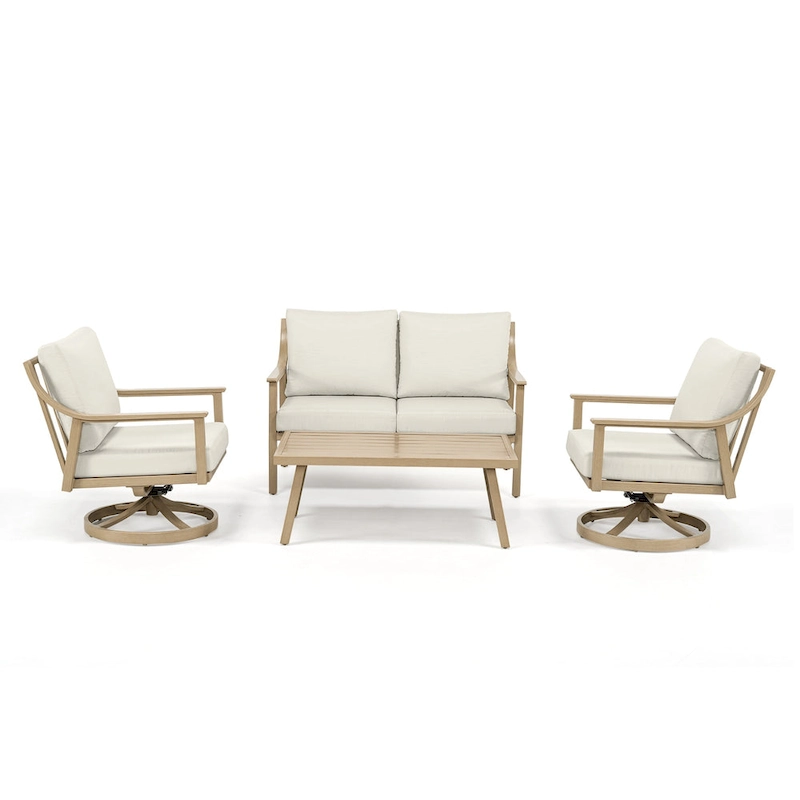 4-Person Aluminum Patio Conversation Set with Swivel Chairs, Coffee Table and Cushions