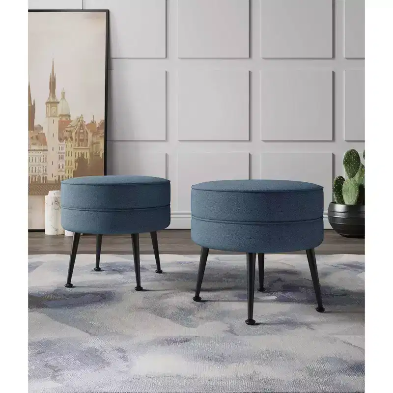 Manhattan Comfort Set of 2 Bailey Woven Polyester Blend Upholstered Ottoman