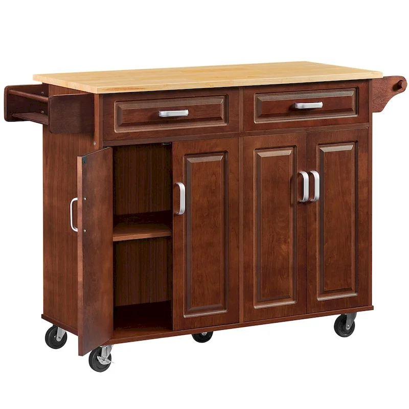 Mobile Kitchen Island Cart With 2 Drawers