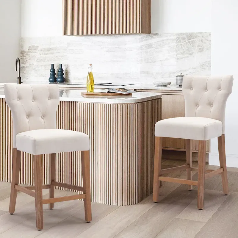 25 Inches Fabric Counter Height Bar Stools Button Tufted Upholstered Island Chairs Set of 2