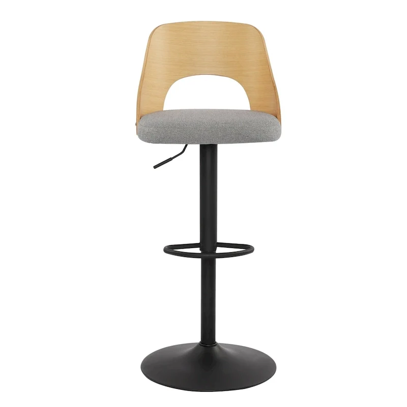 Adjustable Swivel Bar Stools Set of 2 with Fabric Upholstered Seat and Bentwood Back