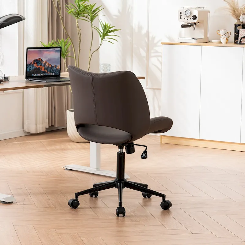 Leather Swivel Office Chair with Wheels - Armless
