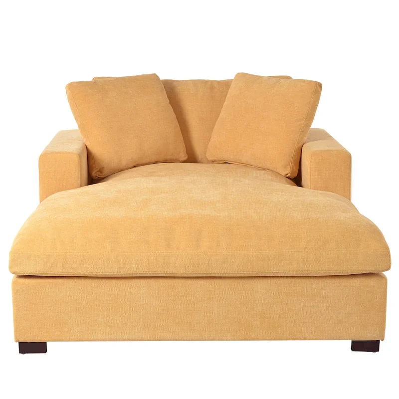 Yellow 53.5 Chaise Lounge Chair with Wood Legs