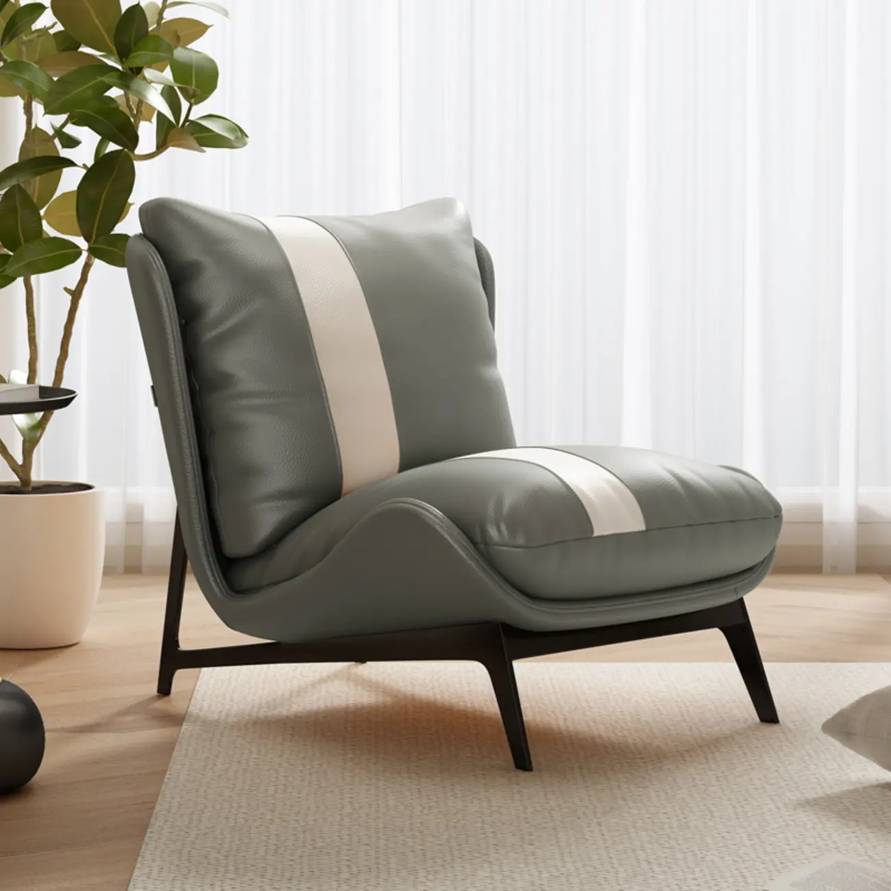 Modern Cat-Resistant Leather Striped Accent Chair