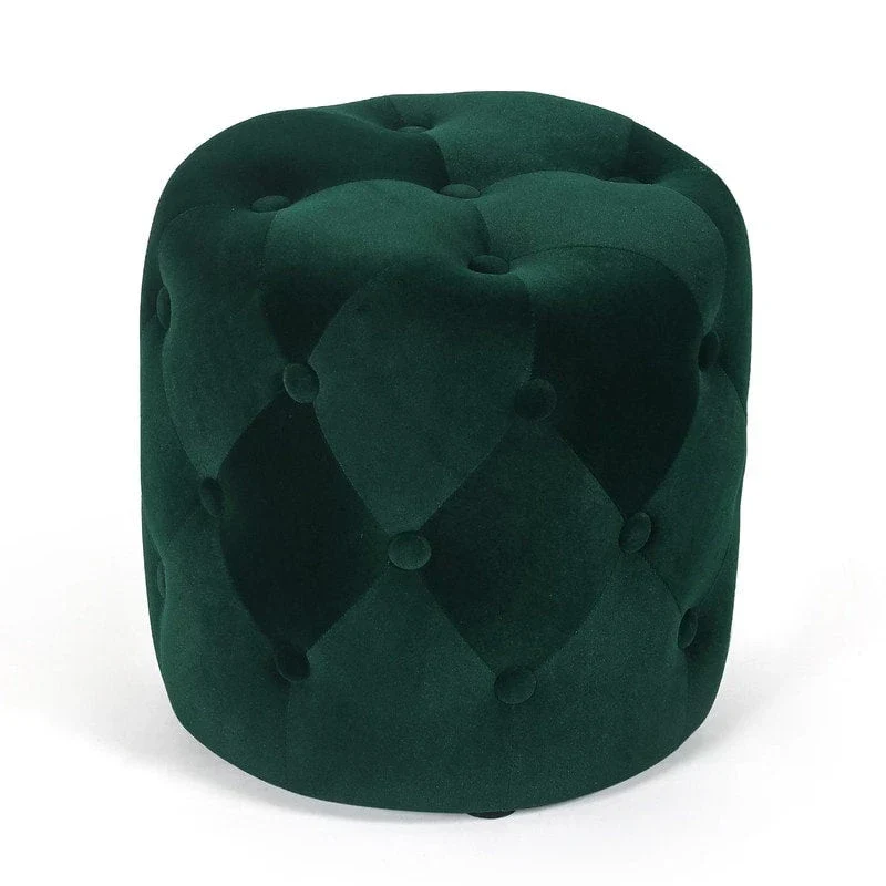 Adeco Tufted Round Ottoman - Upholstered Ottoman Footstool Foot Rest